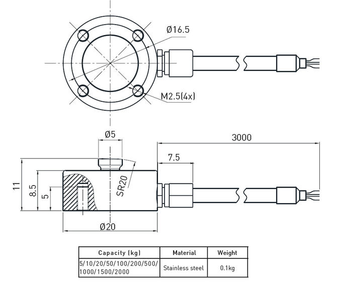 Small Tank Weighing Compression Load Cell Strain Gauge , Button Type